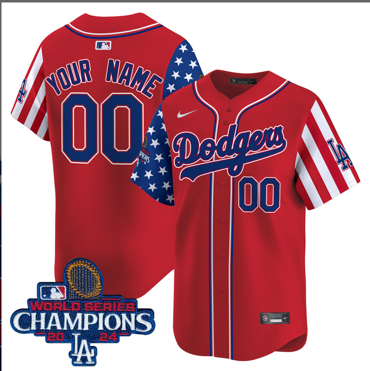 Men MLB Los Angeles Dodgers Custom American Style red 2024 World Series Champions Limited Jersey